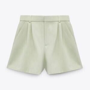 Zara Mint Green Pleated Shorts Linen Size XXL